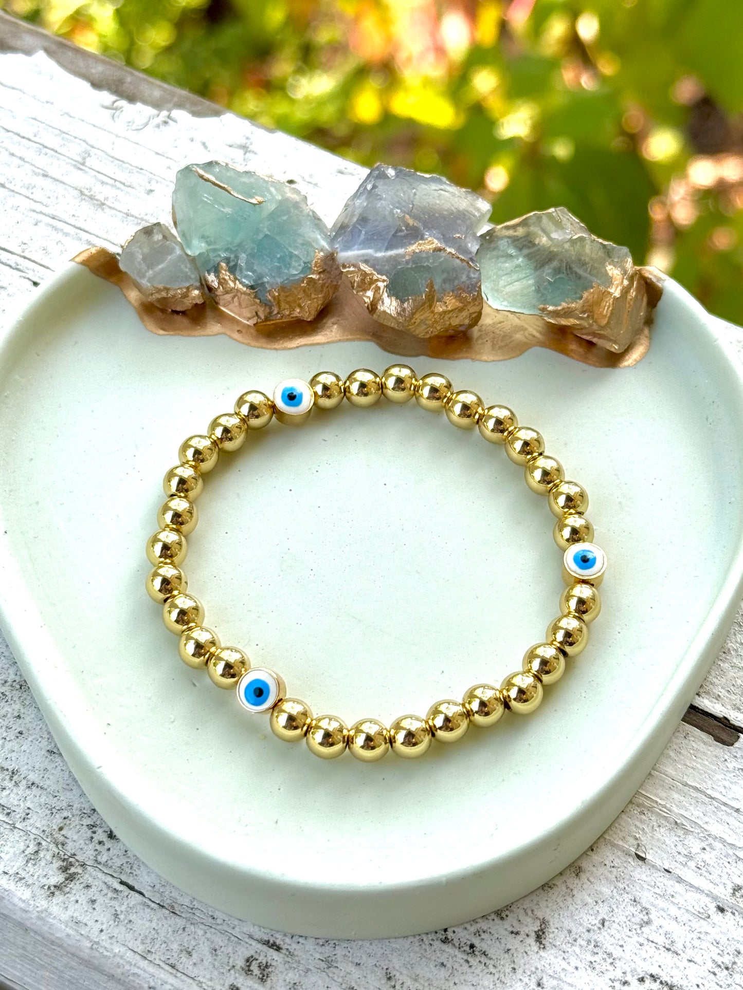 White + Gold Evil Eye Trio Bracelet