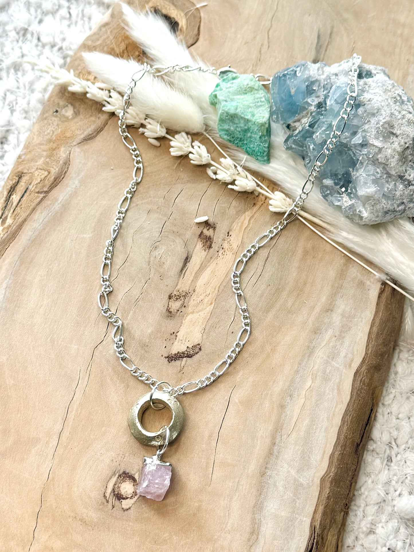 Rose Quartz + Silver Boho Necklace