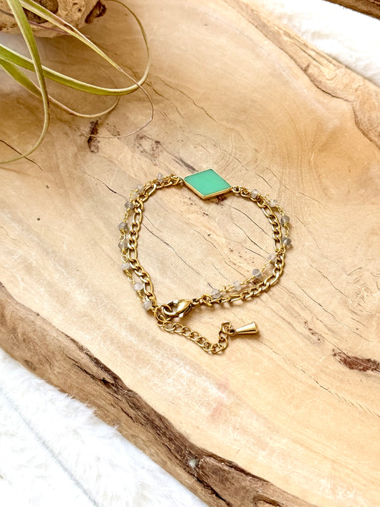 Chrysoprase + Labradorite Duet Bracelet in Gold Stainless Steel