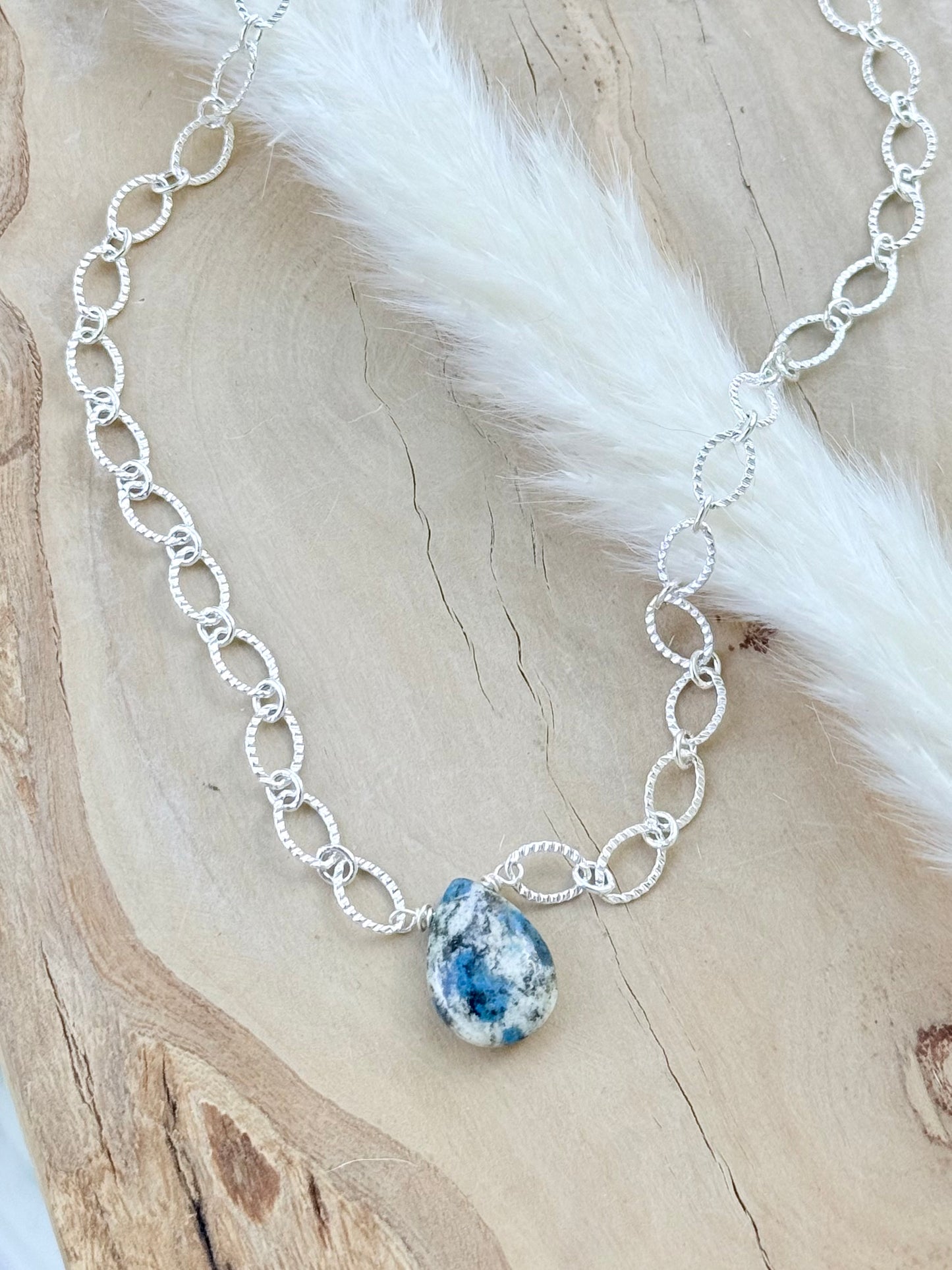 K2 Azurite + Silver Pendant Necklace