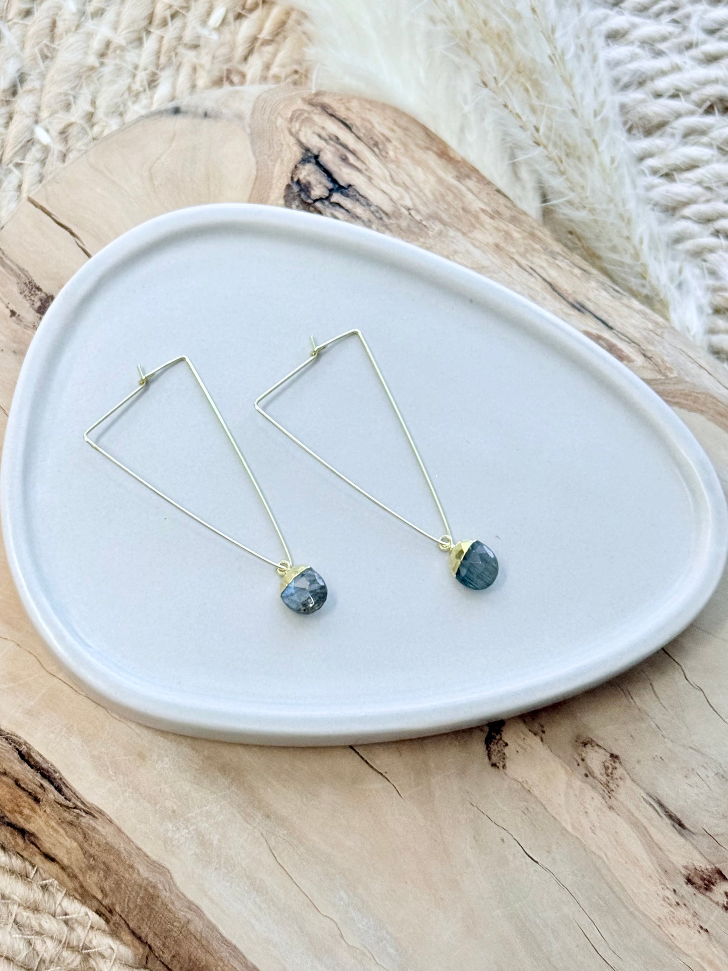 Labradorite + Gold Triangle Earrings