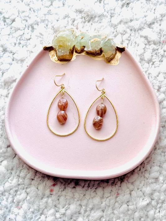 Brown Rhodochrosite + Matte Gold Teardrop Earrings