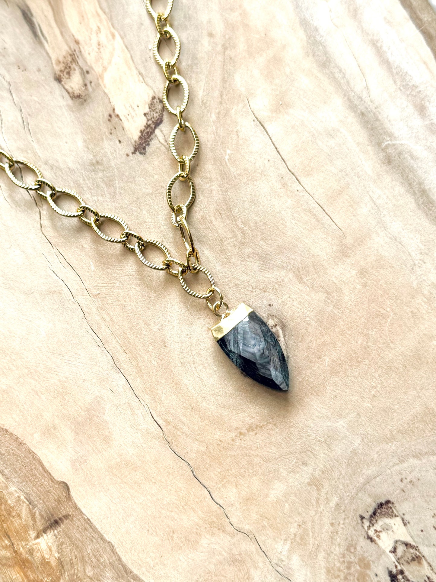 Hypersthene Marquise + Waterproof Gold Necklace