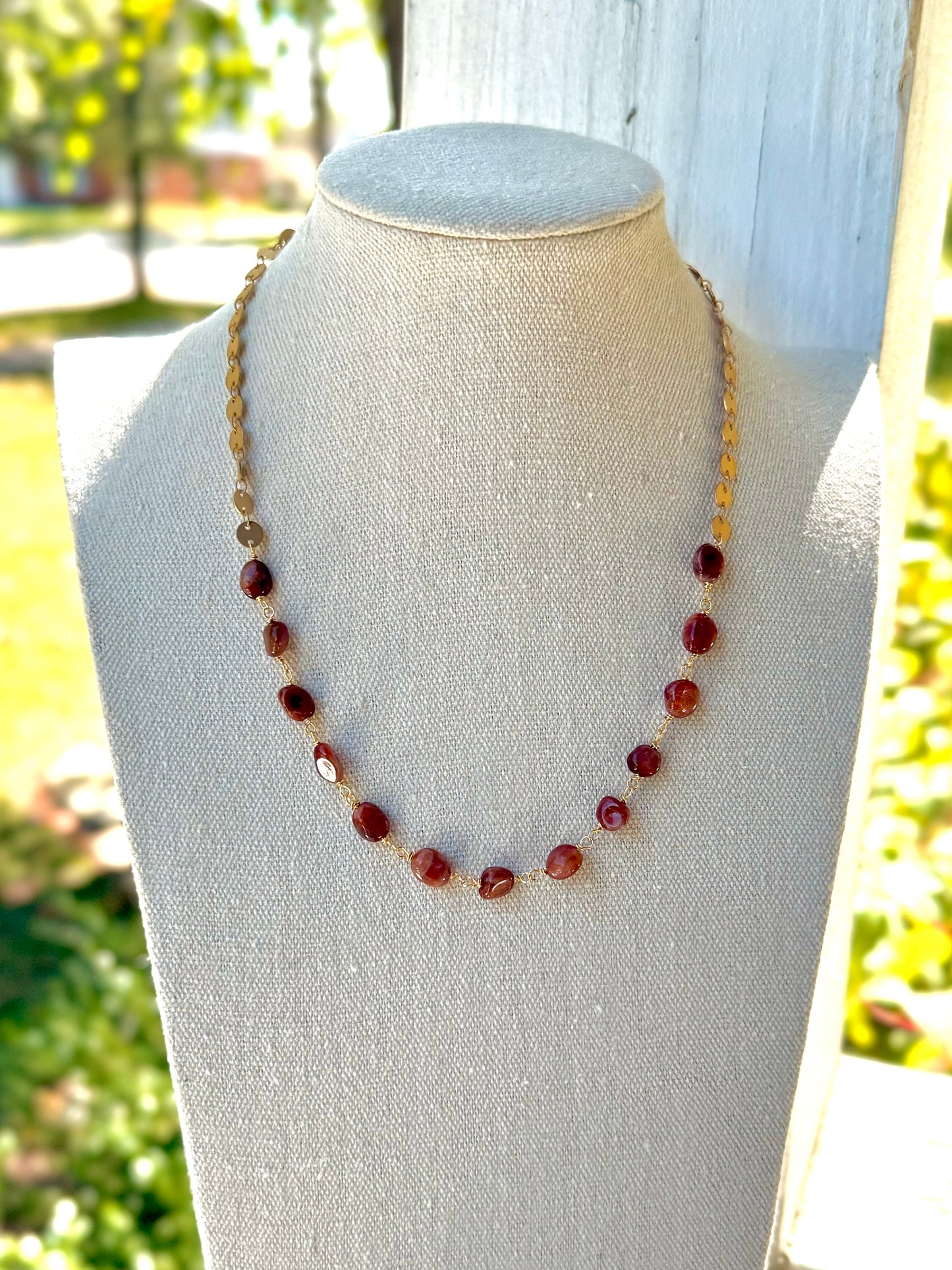 Sunstone + Matte Gold Sequin Necklace