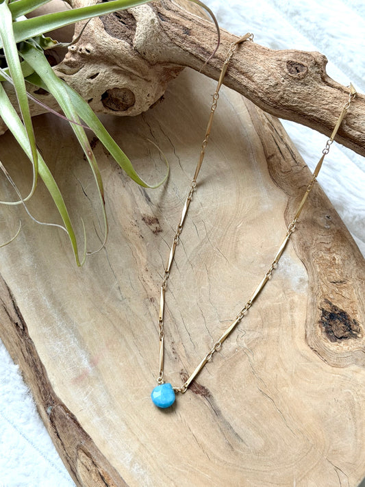 Sleeping Beauty Turquoise + Matte Gold Stainless Necklace