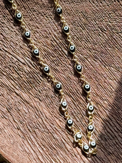 Black + White Evil Eye Chain Necklace