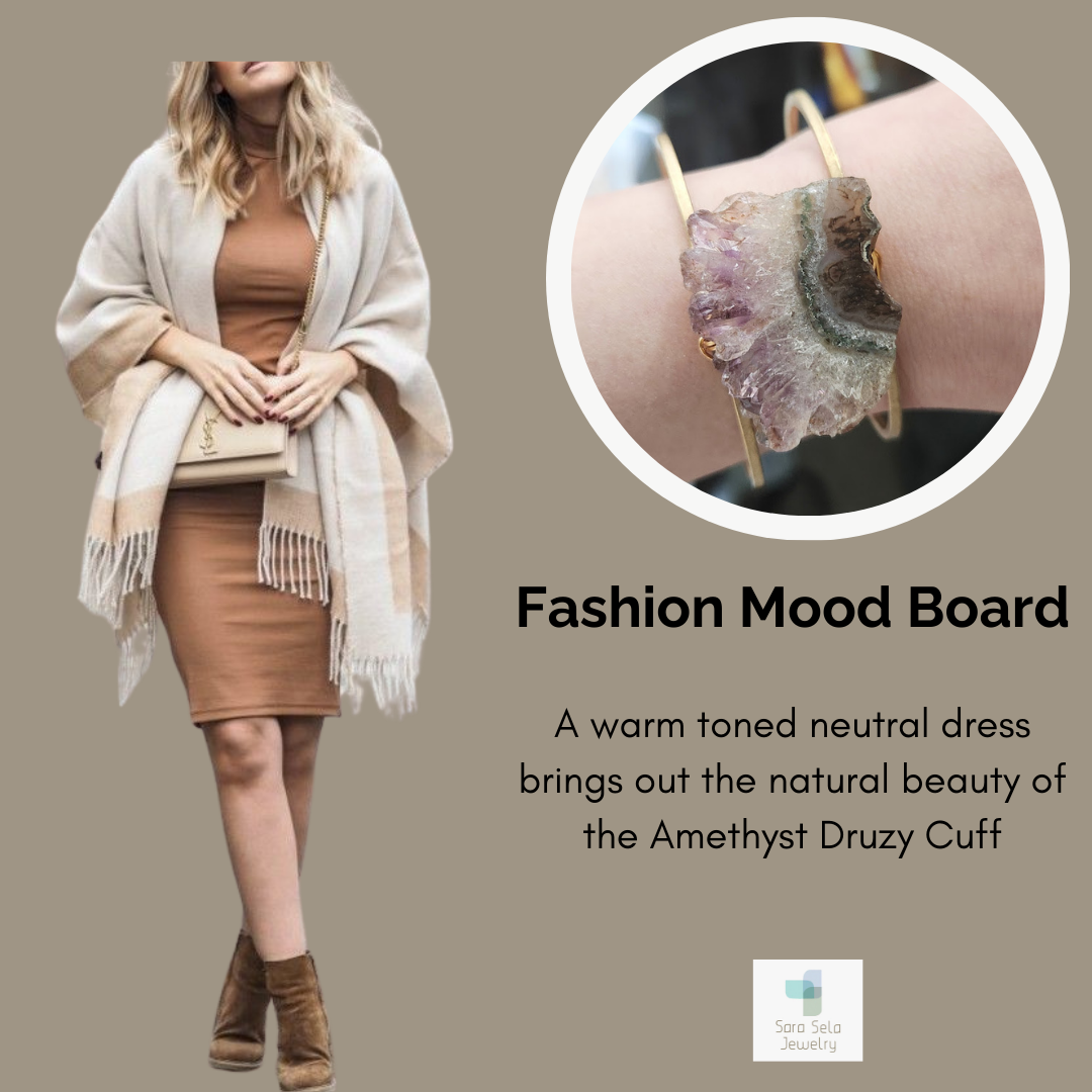 Wire Wrapped Amethyst Druzy and Brass Cuff Bracelet