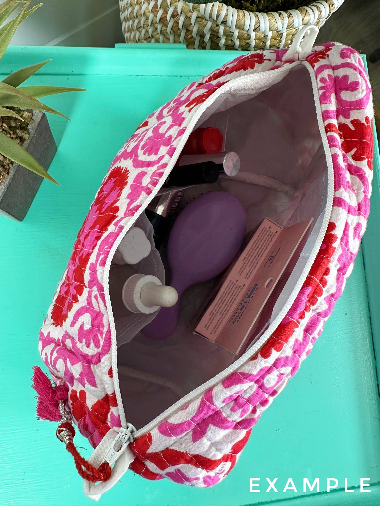 Pink Tiger Quilted Cosmetics Bag