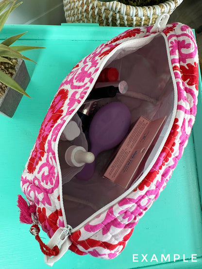 Pink Tiger Quilted Cosmetics Bag