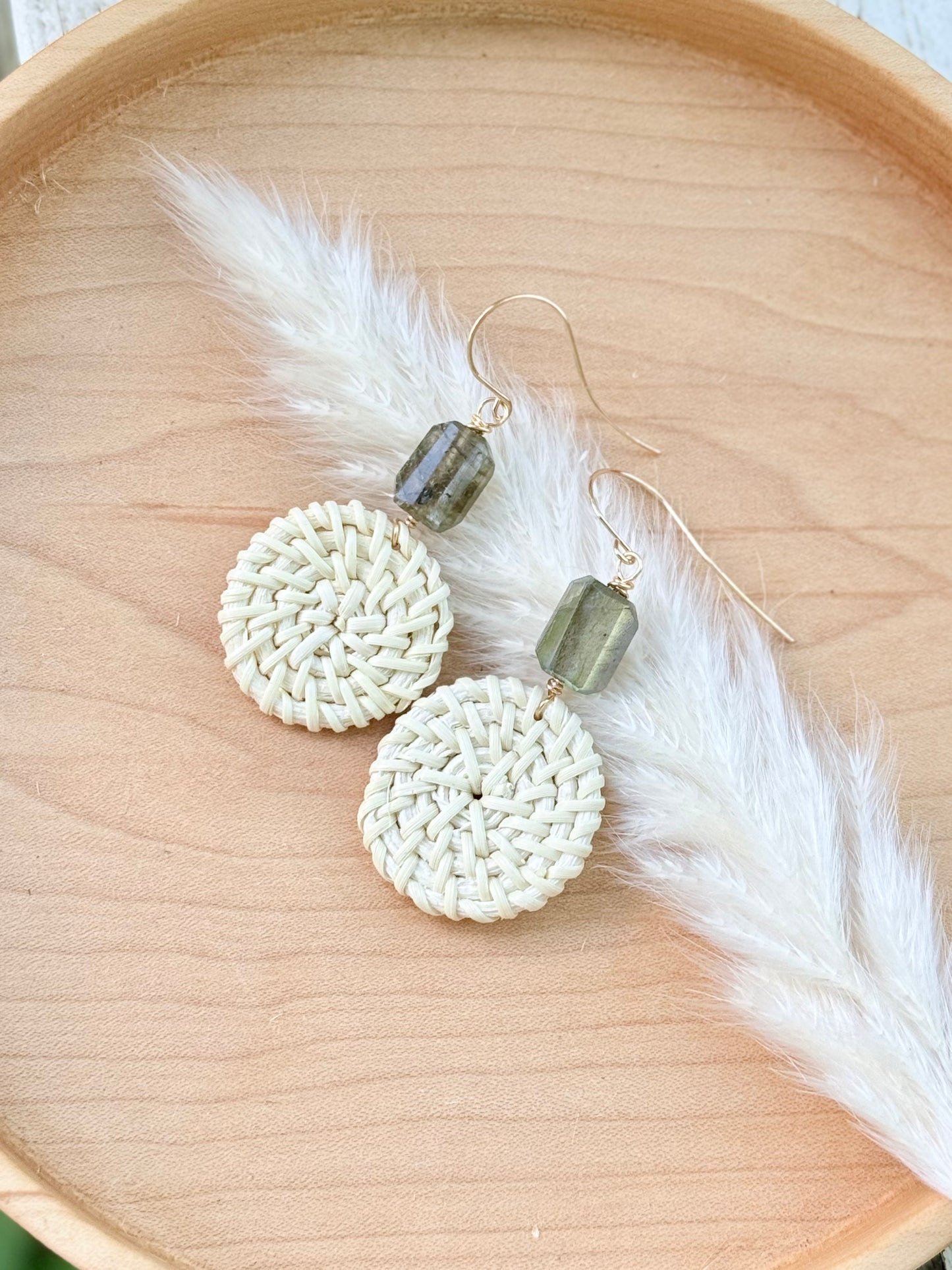 Labradorite + Gold Mini Rattan Earrings