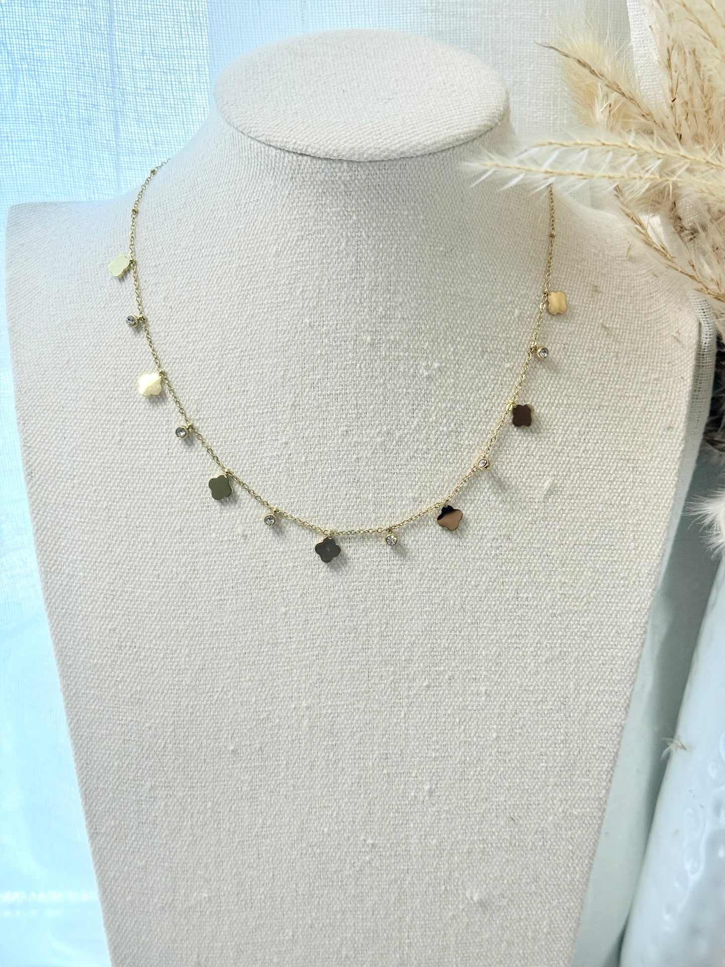 Clover + Crystal Gold Necklace