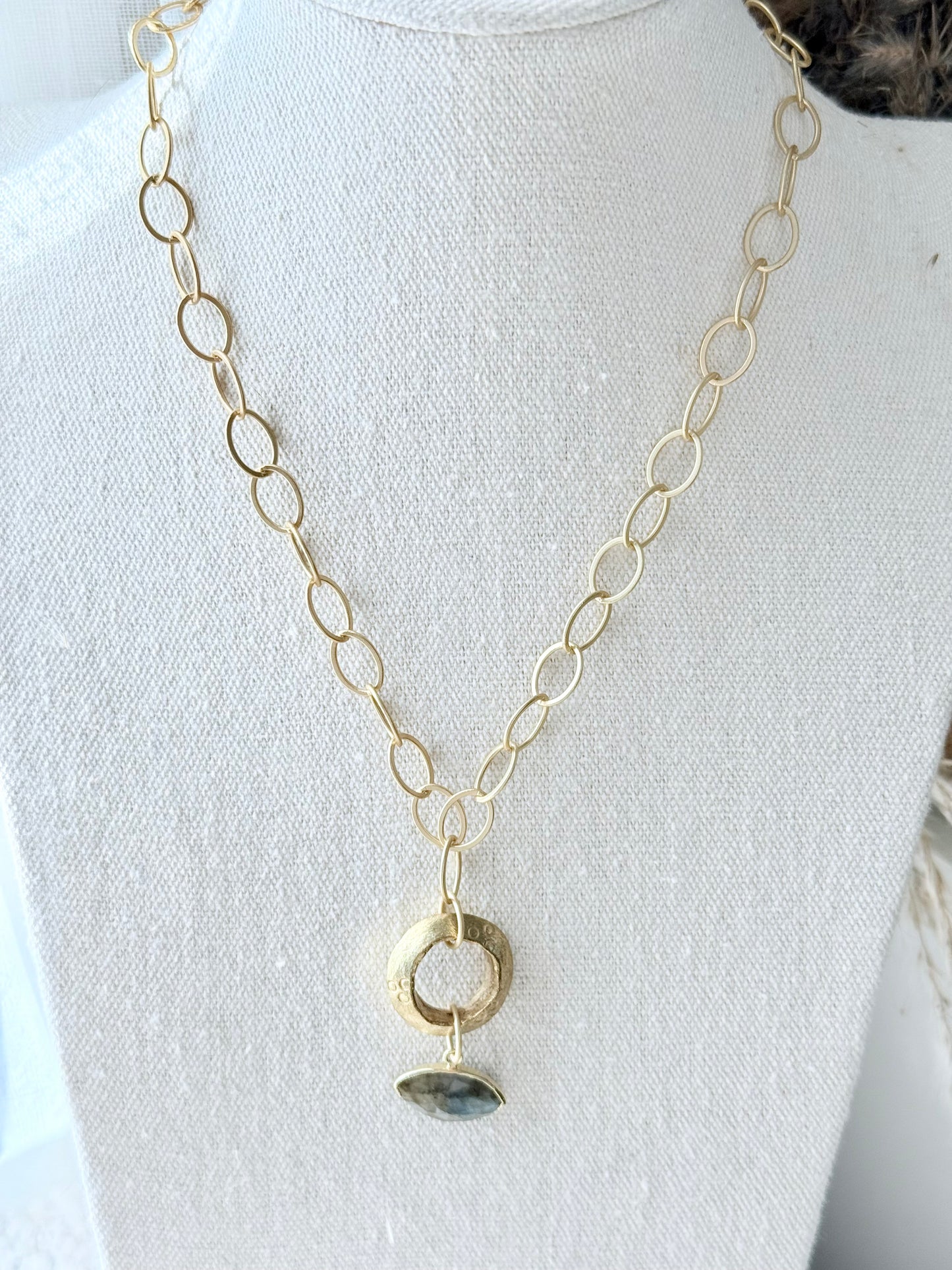 Labradorite Evil Eye + Matte Gold Necklace