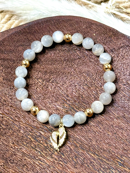 Gray Moonstone  + Gold Chunky Charm Band