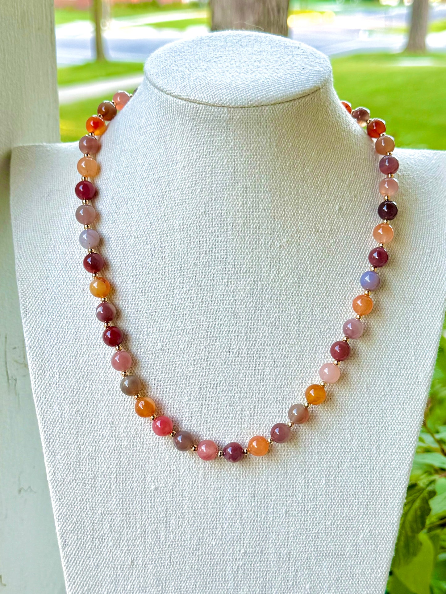 Swazi African Agate + Gold Beaded Necklace