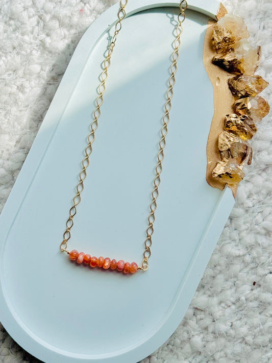 Sunstone + Matte Gold Chain Mini Bar Necklace