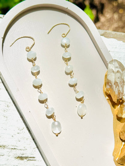 White Moonstone + Gold Drop Earrings