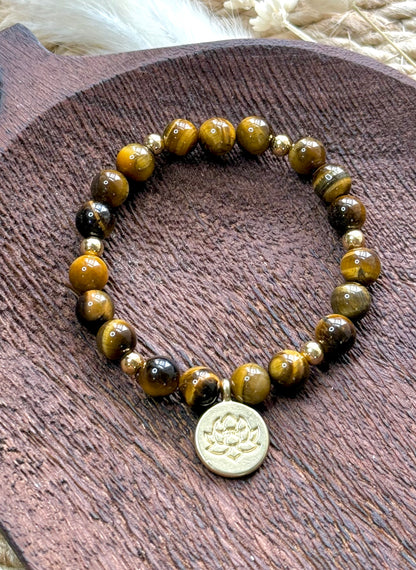 Tiger Eye + Gold Chunky Charm Band