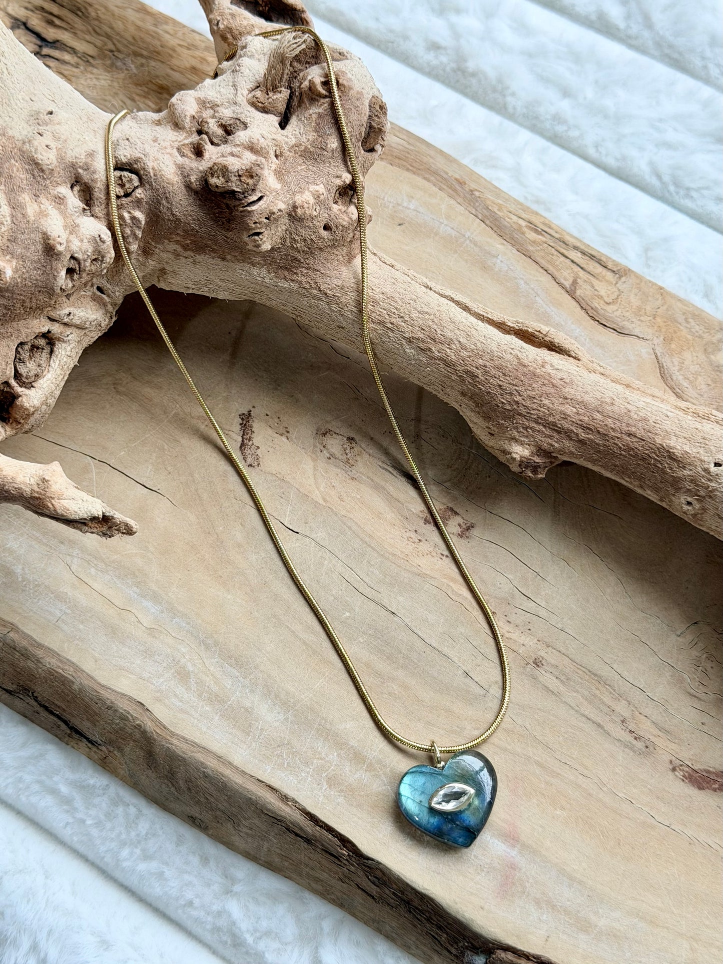 Gemstone Heart + Gold Stainless Steel Necklace