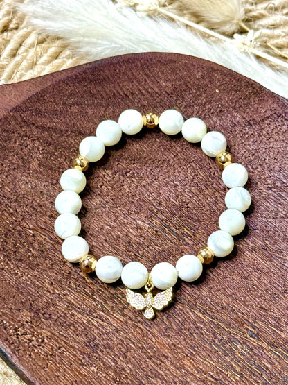 Mother of Pearl  + Gold Chunky Charm Band