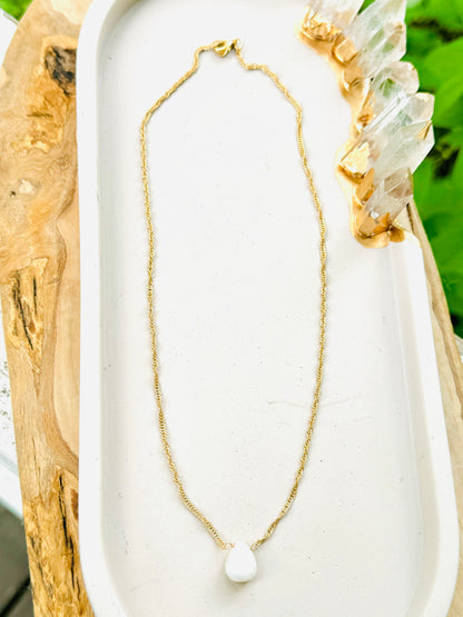 White Opal + Matte Gold Necklace