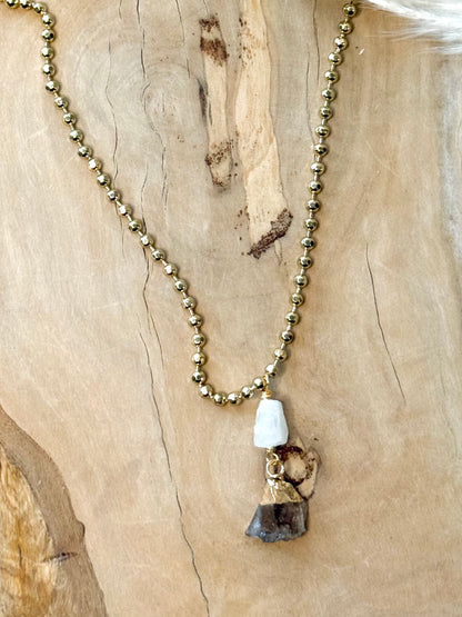 Moonstone + Smokey Quartz Matte Gold Necklace