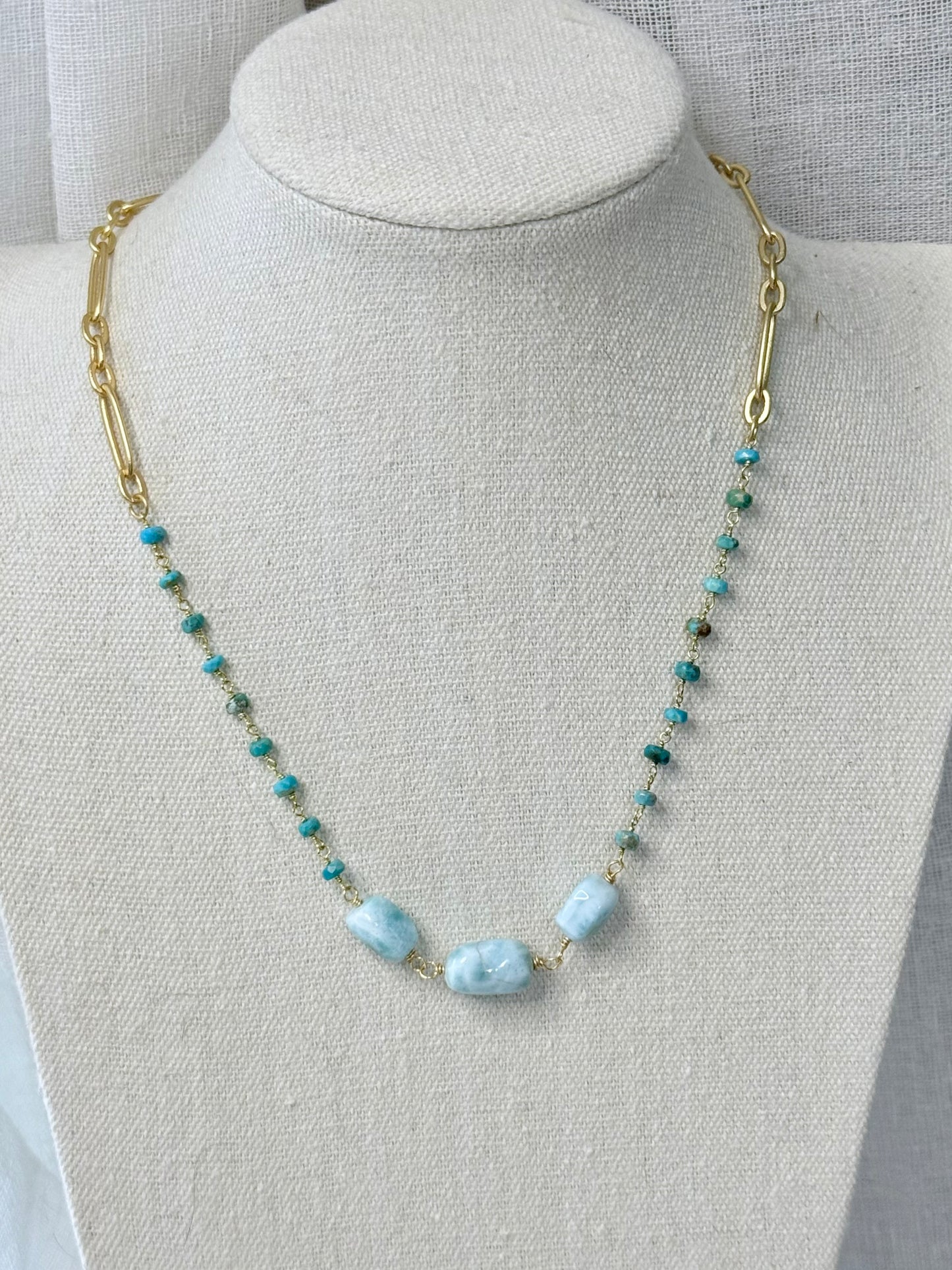 Turquoise + Larimar Matte Gold Necklace