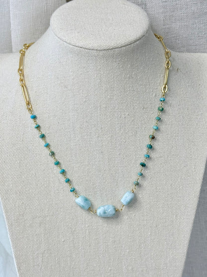 Turquoise + Larimar Matte Gold Necklace