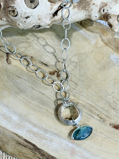 Labradorite Evil Eye + Antique Silver Necklace