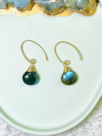 Labradorite + Gold Teardrop Earrings