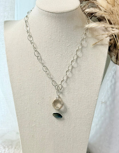 Labradorite Evil Eye + Antique Silver Necklace