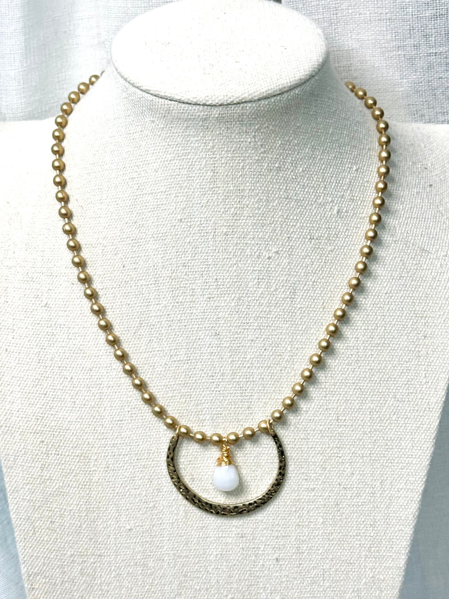 White Opal + Matte Gold Horseshoe Necklace