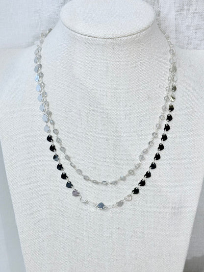 Labradorite + Silver Heart Duet Necklace