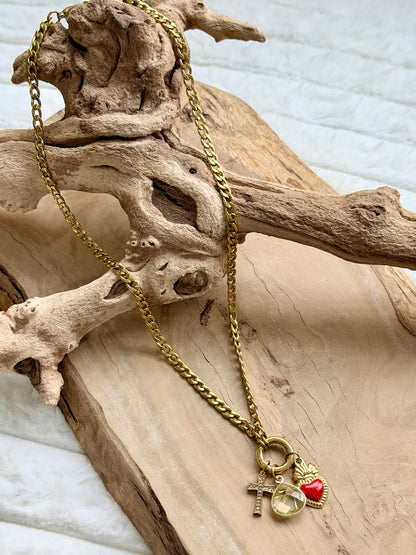 Sacred Heart + Gold Carabiner Stainless Steel Necklace