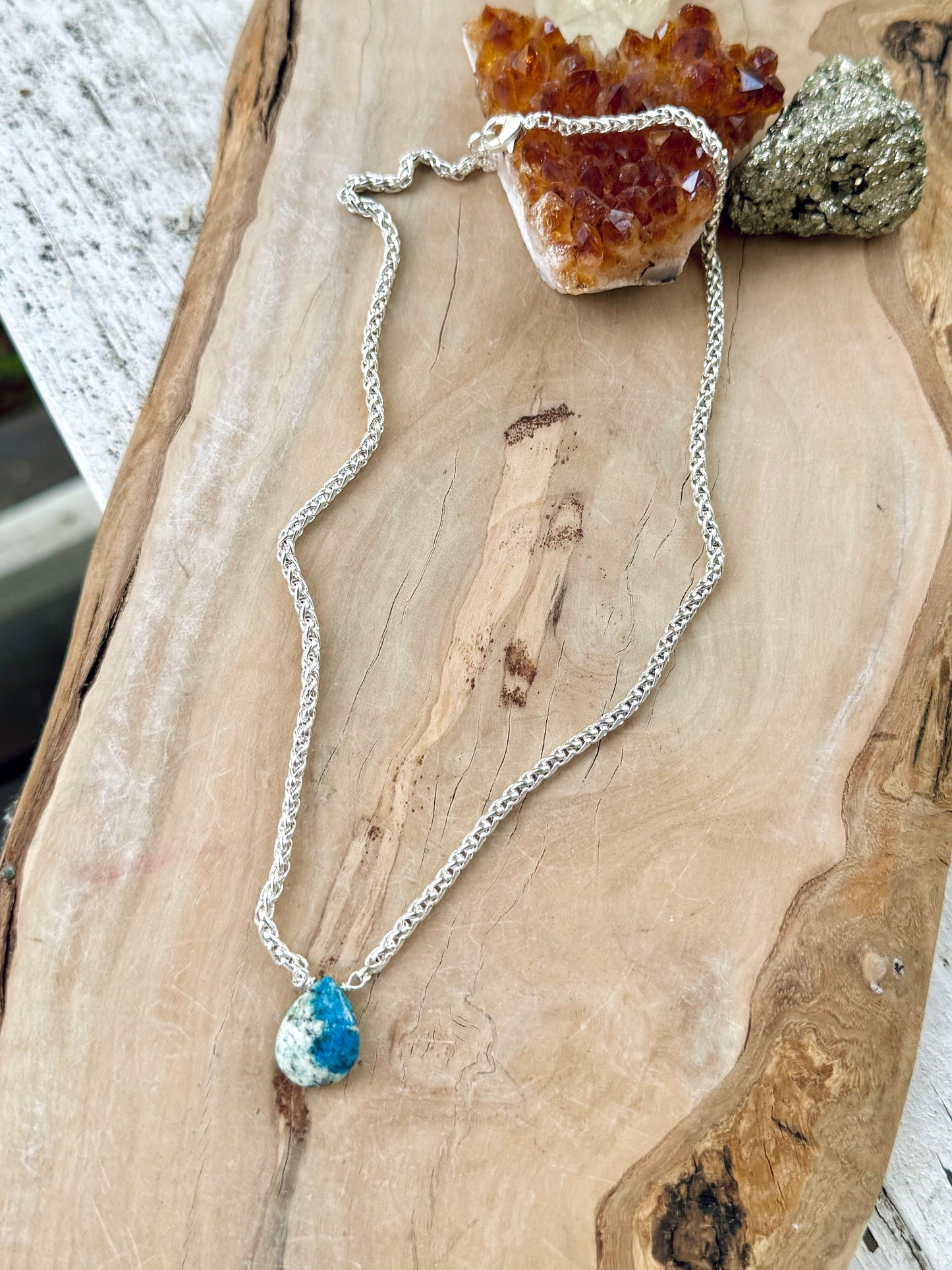 K2 Azurite Granite + Silver Pendant Necklace