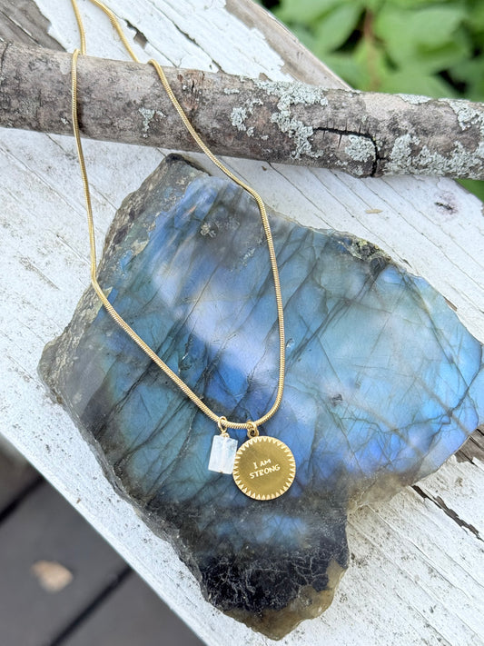 I AM STRONG: Moonstone + Gold Stainless Steel Necklace
