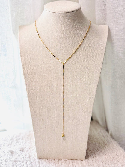 Rainbow Moonstone + Gold Lariat Necklace