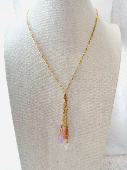 Mixed Gems + Gold Lariat Necklace