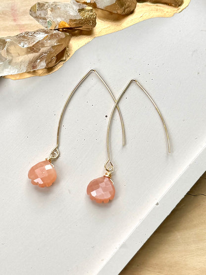 Peach Moonstone + Gold Earrings