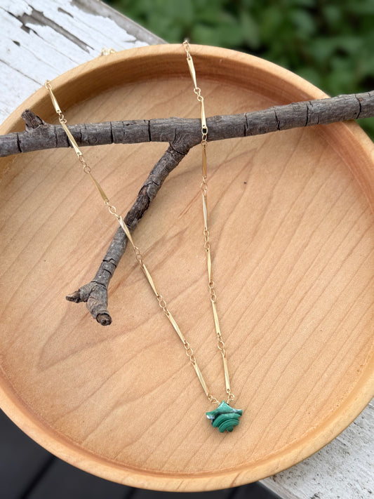 Malachite + Matte Gold Flower Necklace