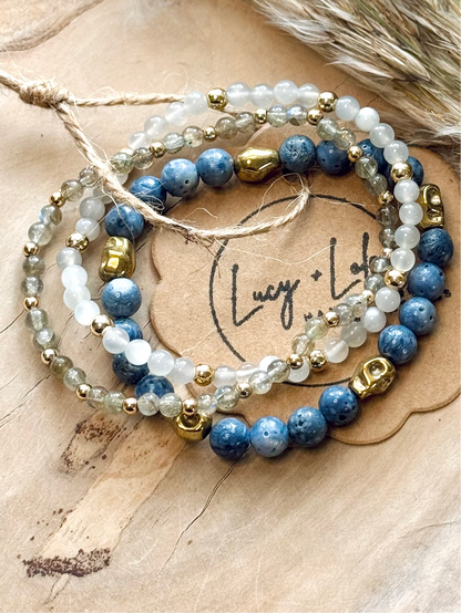 Blue + Gray Gold Skully Stack (3-stack)