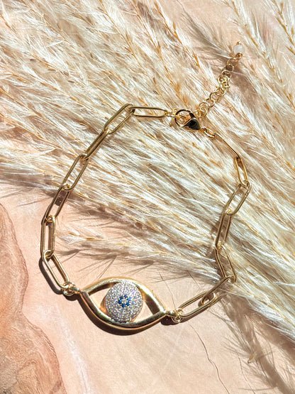 Evil Eye + Gold Chain Bracelet