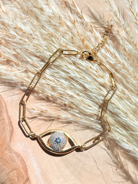 Evil Eye + Gold Chain Bracelet