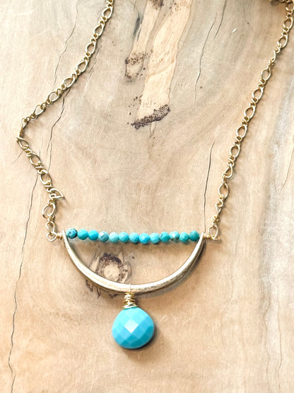 Turquoise + Matte Gold Horseshoe Necklace