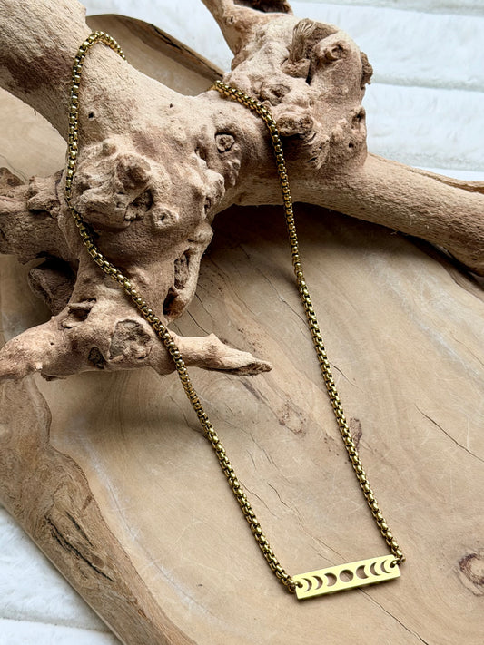 Moon Phases + Gold Stainless Steel Necklace