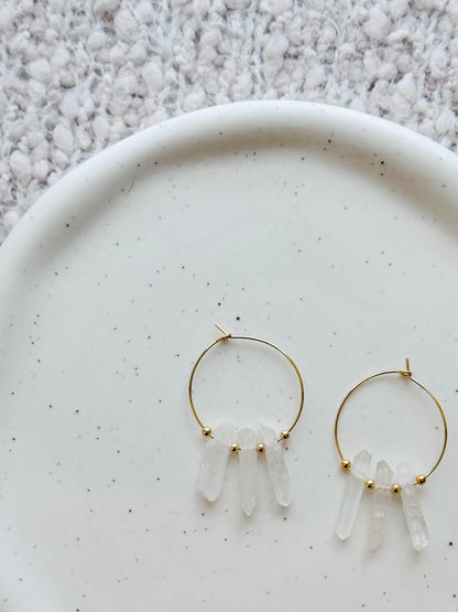 Quartz Spike + Gold Hoop Earrings