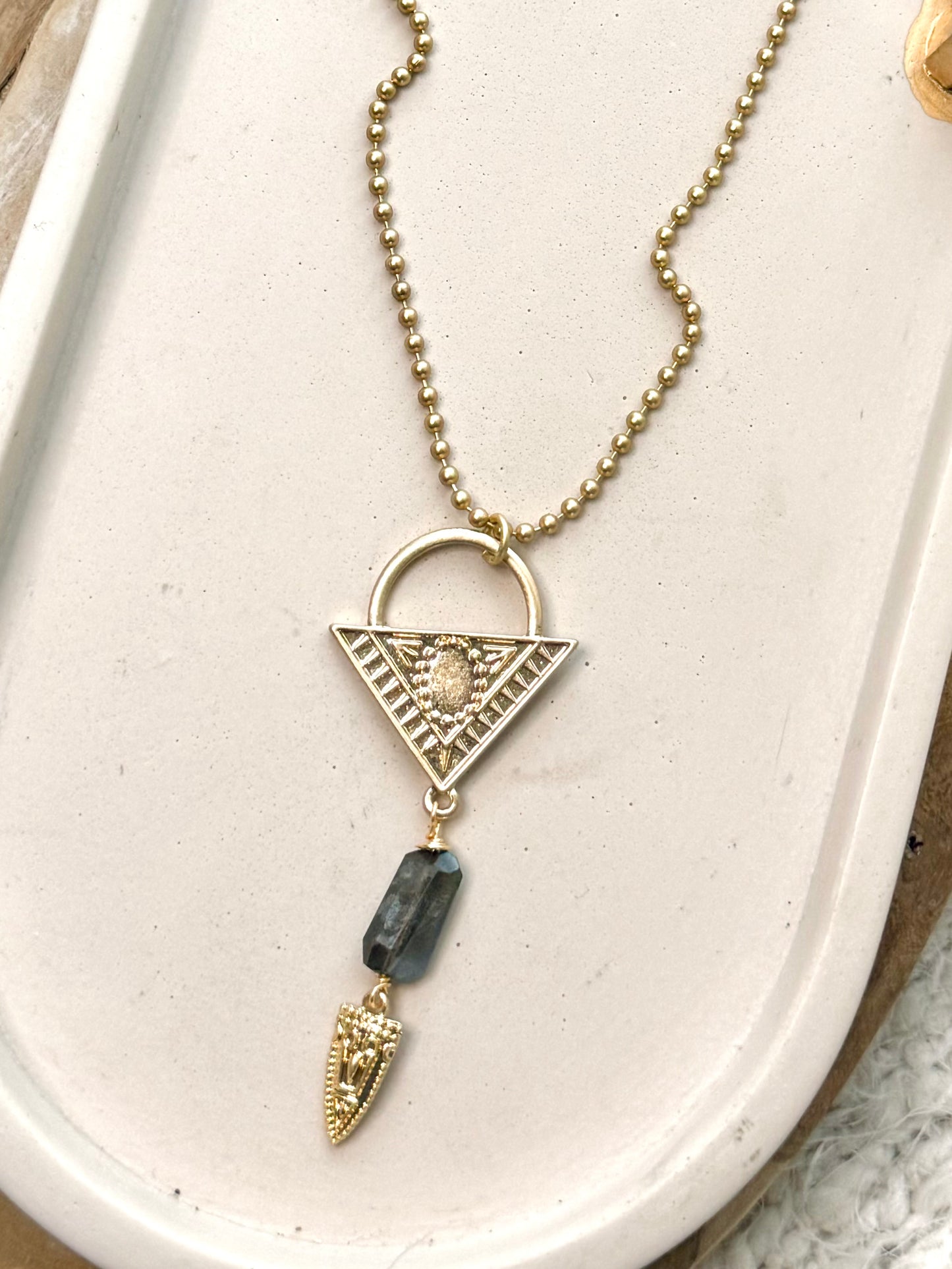 Labradorite + Matte Gold Geometric Necklace