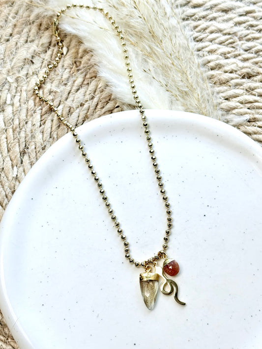 Sunstone + Cooper Infused Quartz Gold Snake Necklace