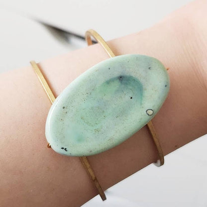 Blue Robin's Egg Agate and Brass Adjustable Cuff Bracelet