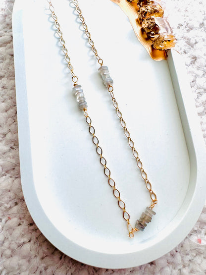 Gray Moonstone + Gold Chain Necklace