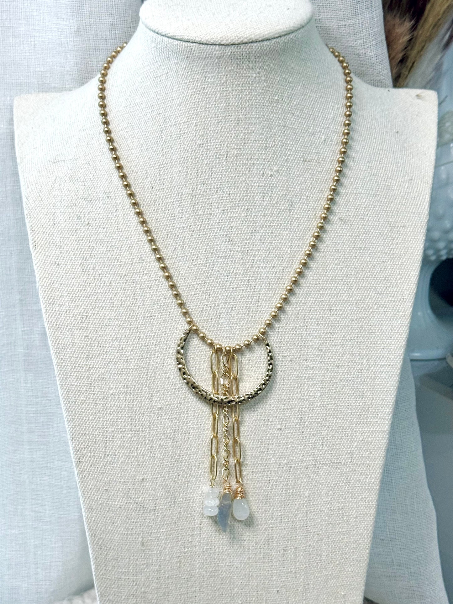 Moonstone + Matte Gold Waterfall Necklace